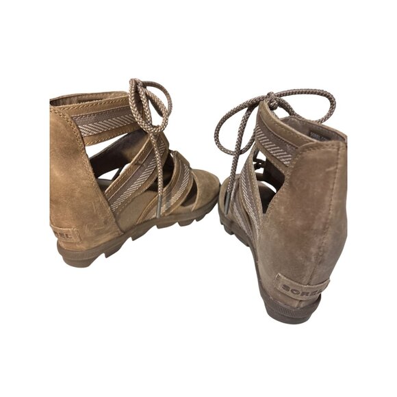 Sorel Gladiator Style Lace-Up Wedge Sandals Size 6 Brown Suede Upper & Rubber So - Picture 4 of 7